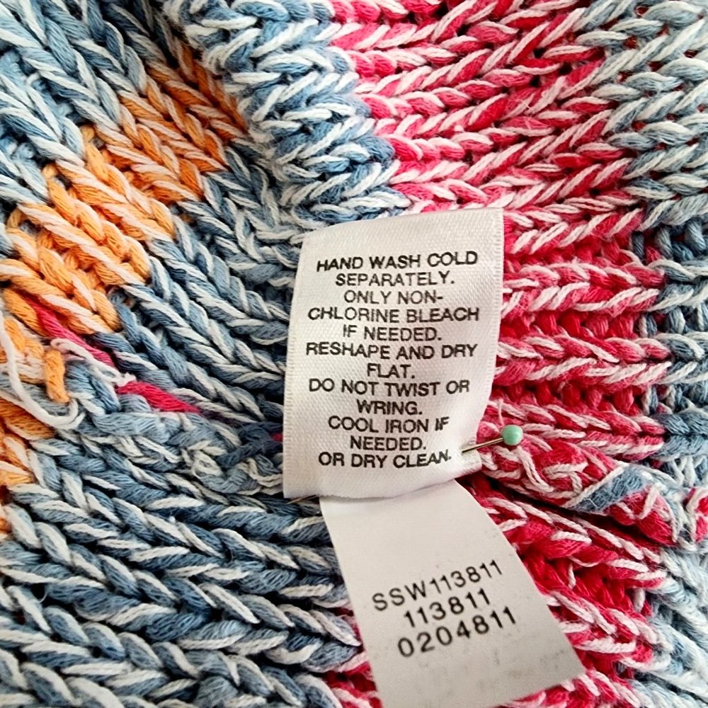 J. Jill Striped Tie Mock Neck Sweater Blue Orange Pink Linen Cotton - Picture 6 of 6